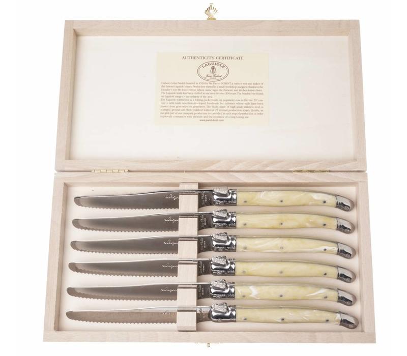 Laguiole Premium 6 Tafelmesser mit Hellem Horneffekt in Box