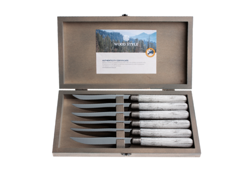 Antique Wood 6 Steak Knives Birch Wood