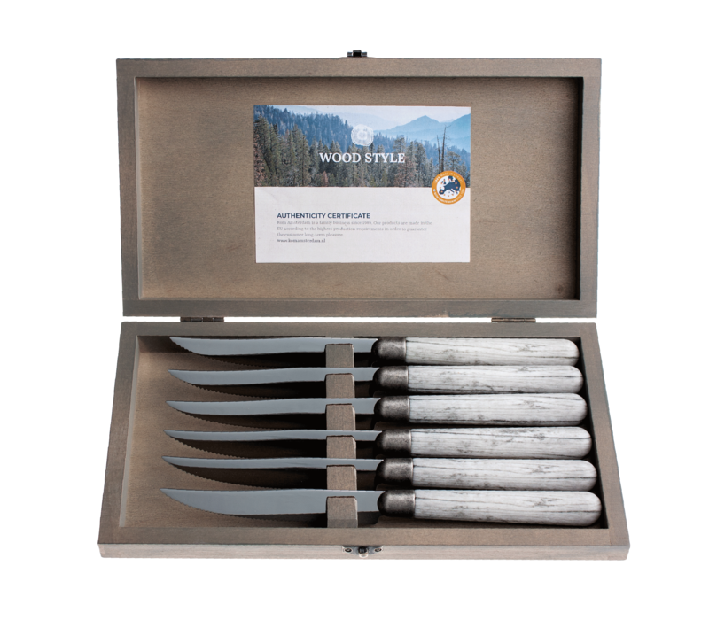 Antique Wood 6 Steak Knives Birch Wood