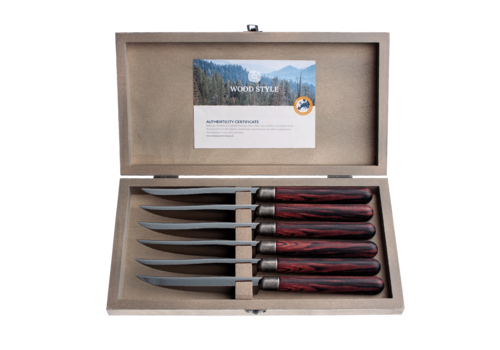 Antique Wood 6 Steak Knives in Box Rosewood