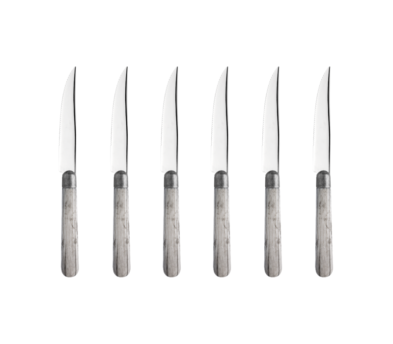 Antique Wood 6 Steak Knives Birch Wood
