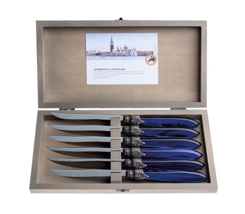 Murano 6 Steak Knives in Box Blue