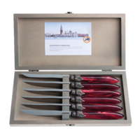 Murano 6 Steak Knives in Box Burgundy Red