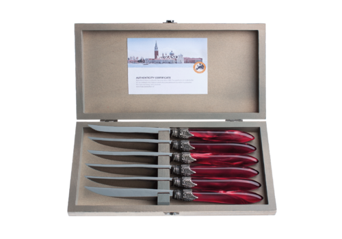 Murano Murano 6 Steak Knives in Box Burgundy Red