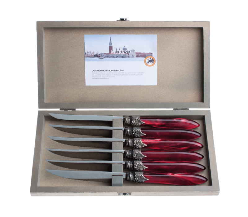 Murano 6 Steak Knives in Box Burgundy Red