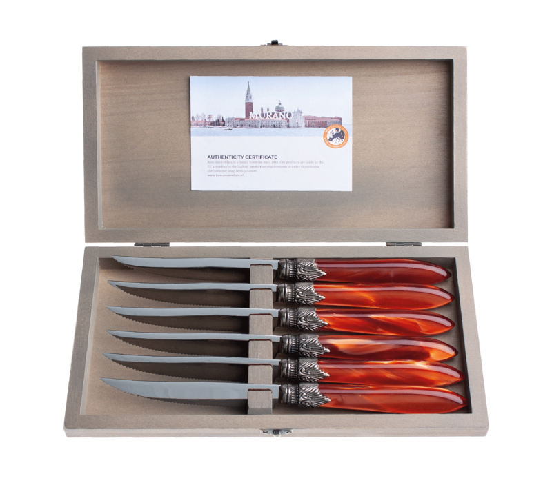 Murano 6 Steak Knives in Box Brique Orange