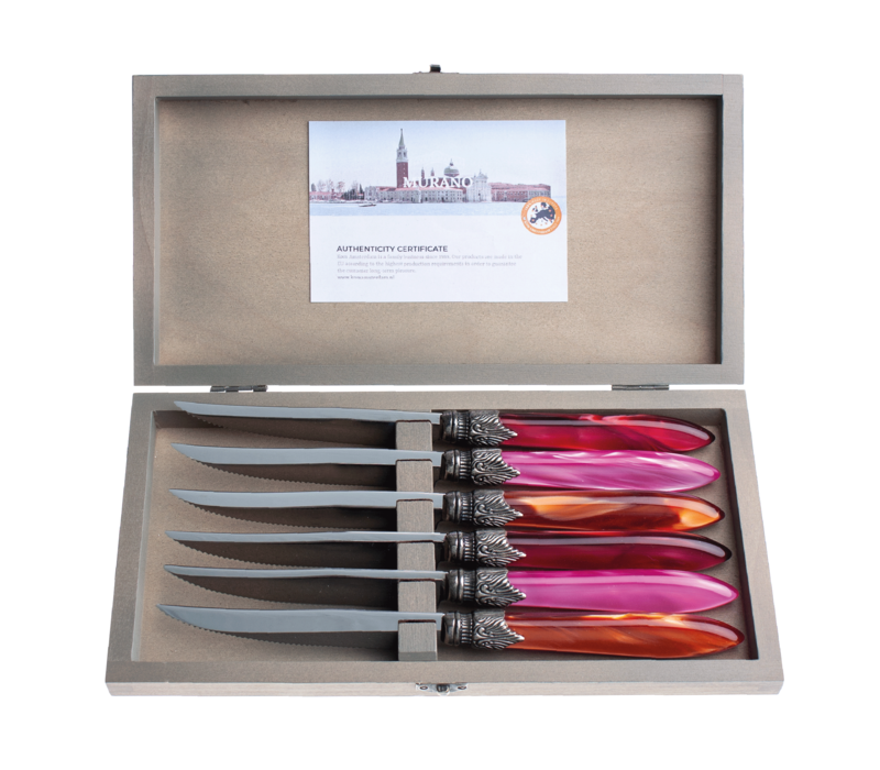 Murano 6 Steak Knives in Box Fire Mix