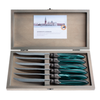 Murano 6 Steak Knives Green in Wooden Box