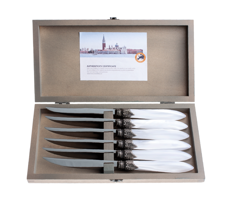 Murano 6 Steak Knives in Box Ice White