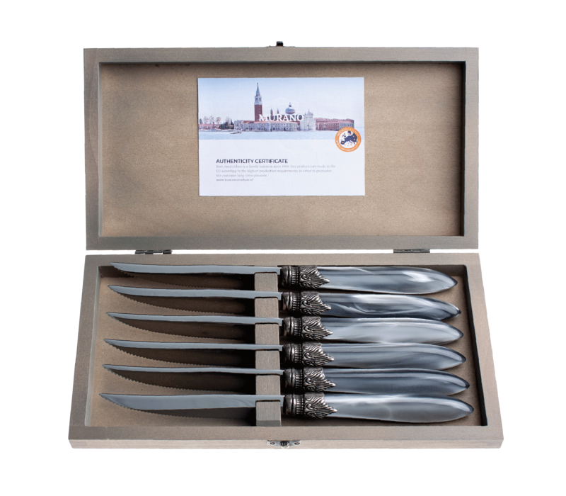 Murano 6 Steak Knives "Light Grey" in Box