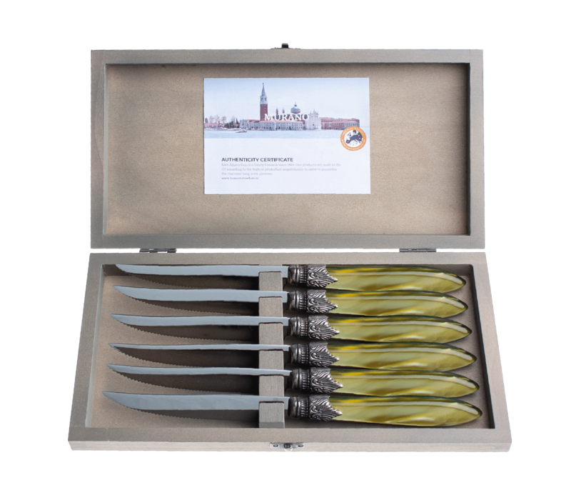 Murano 6 Steak Knives in Box Olive Green