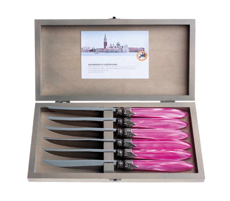 Murano 6 Steak Knives in Box Pink