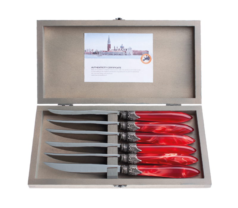 Murano 6 Steak Knives in Box Flame Red