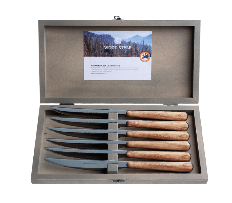 Wood Style 6 Steak Knives "Cedar" in Box