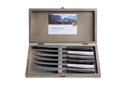 Kom Amsterdam Wood Style 6 Steak Knives in Box Glacier Mix