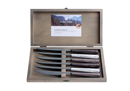 Wood Style 6 Steak Knives in Box Glacier Mix