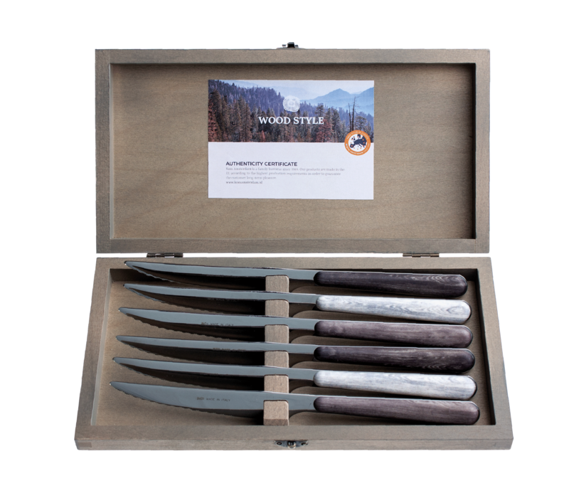 Wood Style 6 Steak Knives in Box Glacier Mix