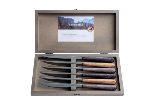 Wood Style 6 Steak Knives 'Sequoia Mix'