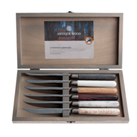 Antique Wood 6 Steak Knives in Box Full Range