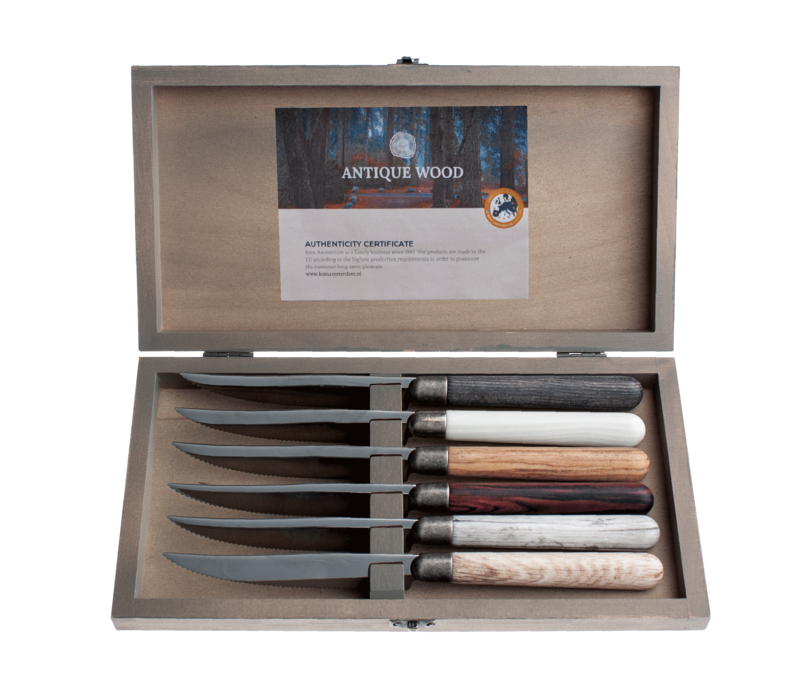 Antique Wood 6 Steak Knives Forest Blend