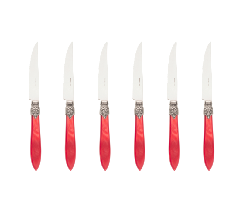 Murano 6 Steak Knives in Box Flame Red
