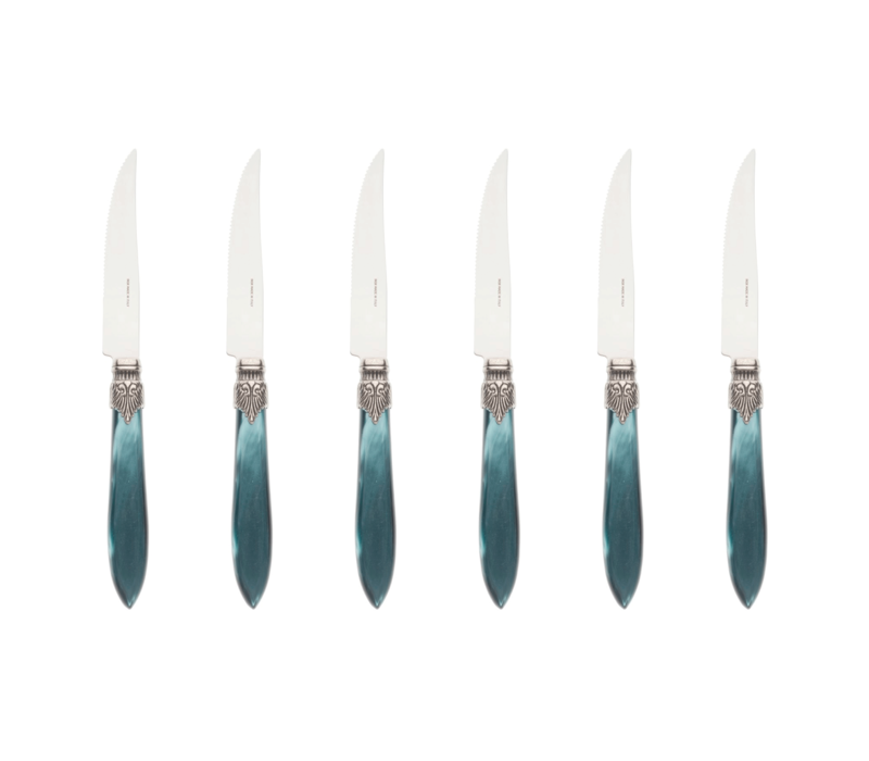 Murano 6 Steak Knives Green in Wooden Box