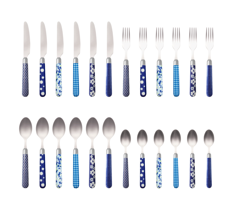 Multi Colour 24-piece cutlery set mixed designs blue