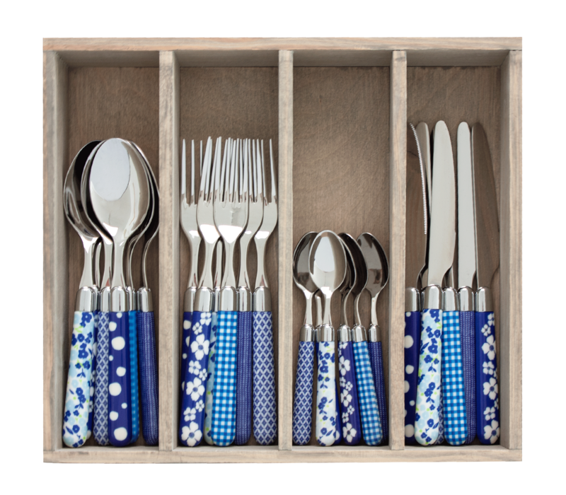 Multi Colour Couvert 24 pièces décors mixtes bleu