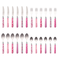 Multi Colour 24-piece cutlery set mixed designs pink