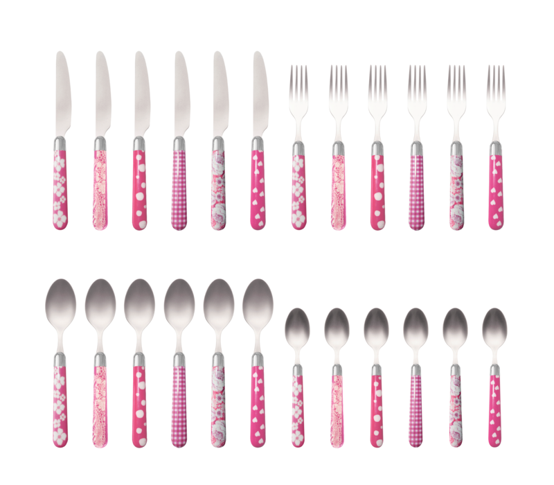 Multi Colour 24-piece cutlery set mixed designs pink