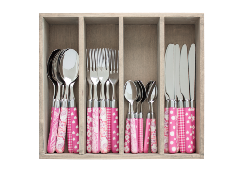 Kom Amsterdam Multi Colour 24-delige bestekset gemixte decors roze