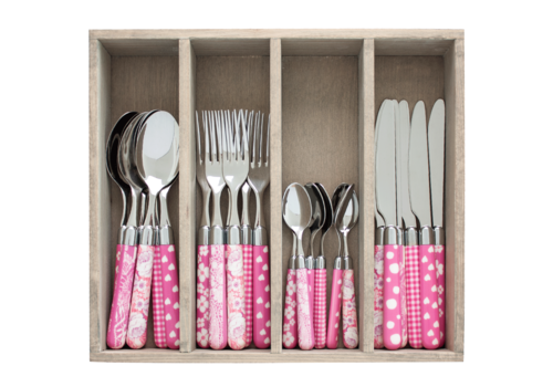 Multi Colour 24-piece cutlery set mixed designs pink