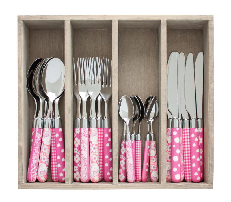Multi Colour 24-piece cutlery set mixed designs pink