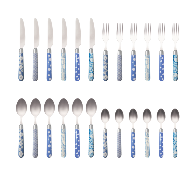 Multi Colour 24-piece cutlery set mixed designs sky blue