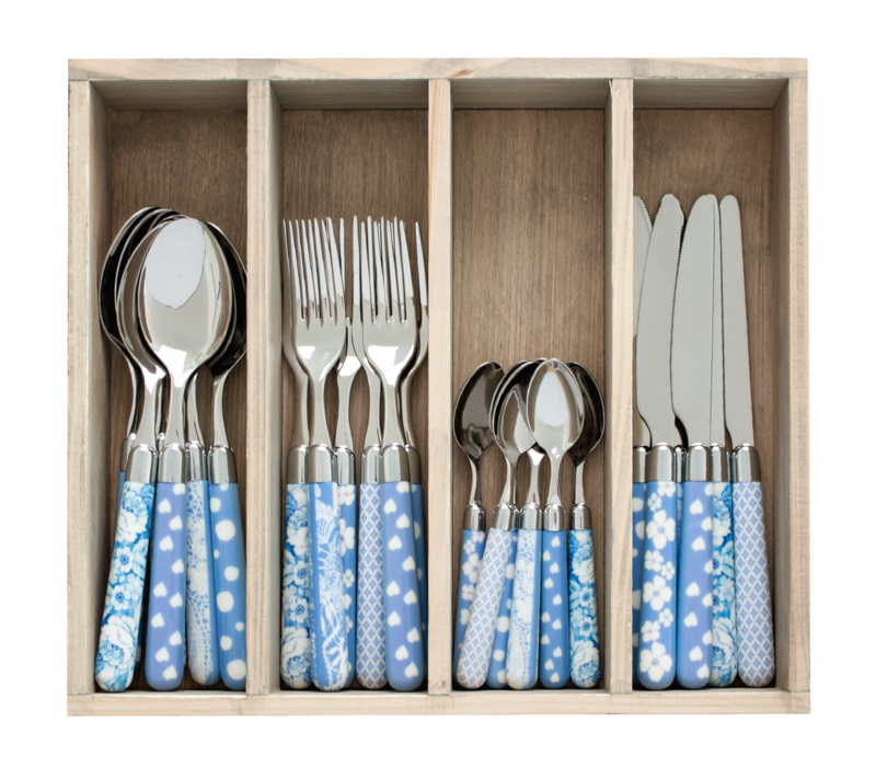 Multi Colour 24-piece cutlery set mixed designs sky blue