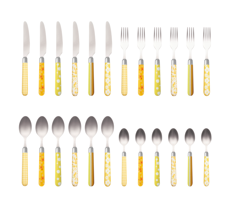Multi Colour 24-teiliges Besteck-Set gemischte Dekore gelb