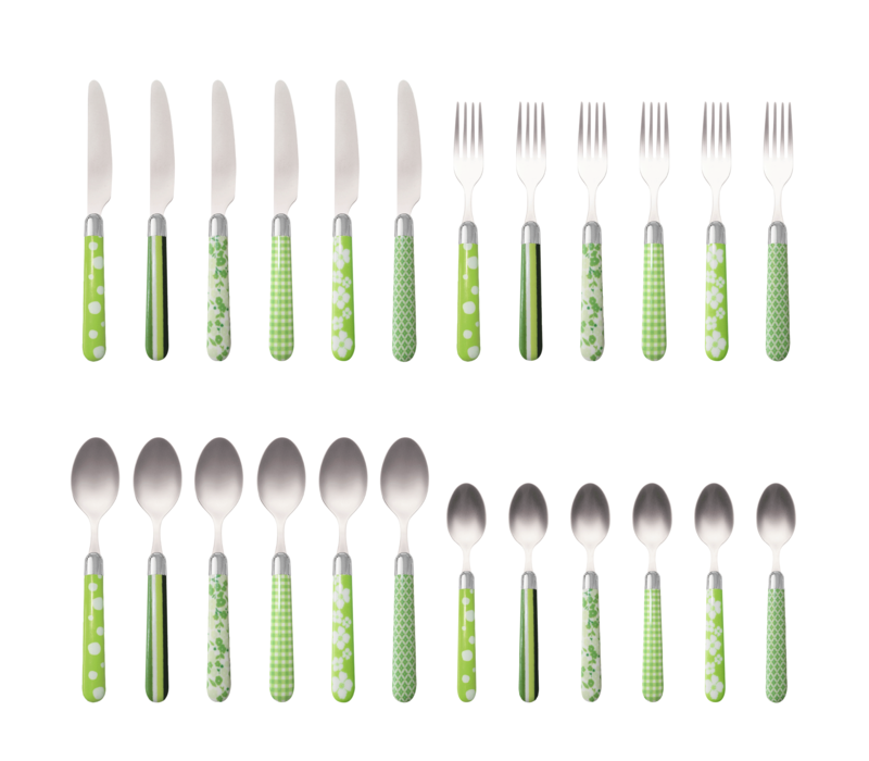 Multi Colour 24-piece cutlery set mixed designs green