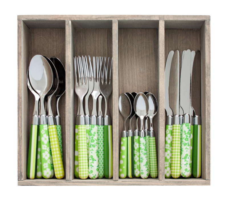 Couvert à la Carte 24-piece cutlery set mixed designs green