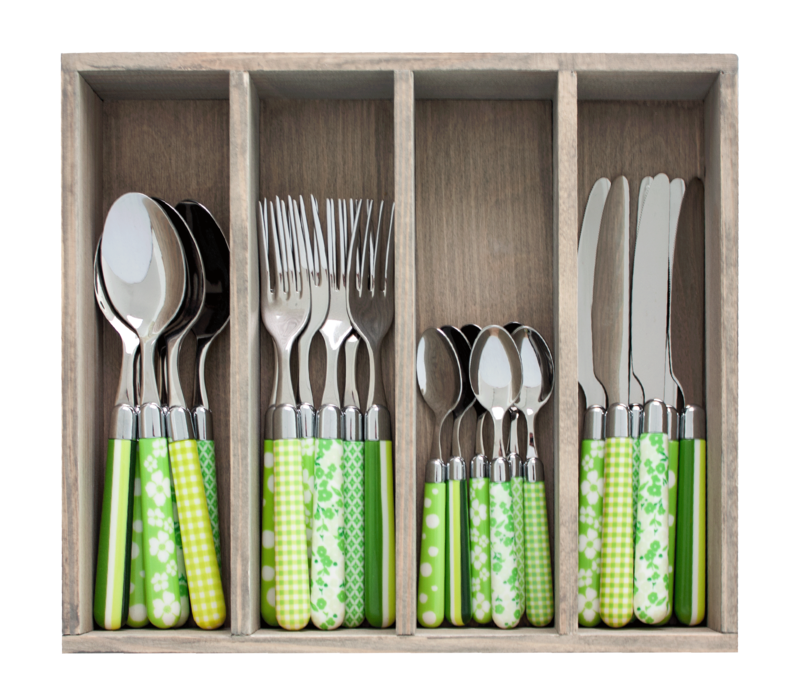 Multi Colour Couvert 24 pièces décors mixtes vert