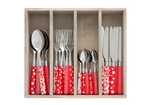 Multi Colour 24-piece cutlery set mixed designs red