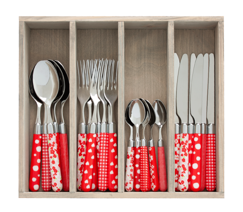 Couvert à la Carte 24-piece cutlery set mixed designs red