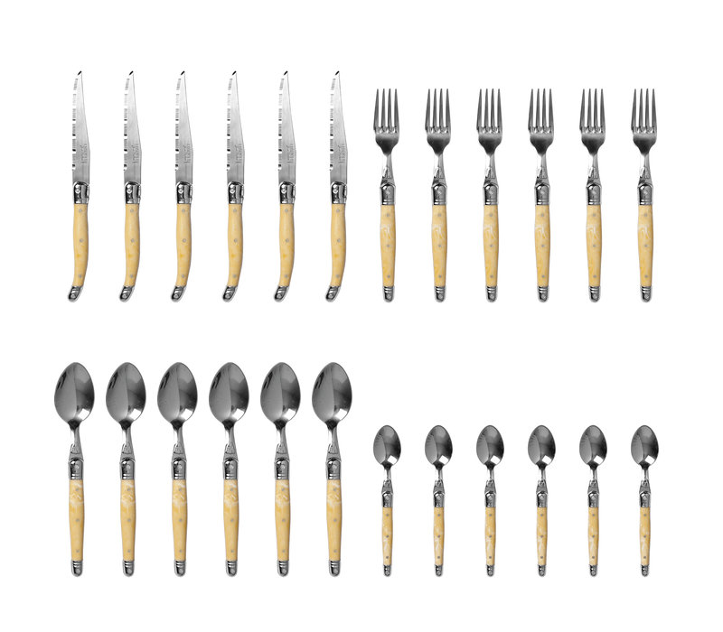 Laguiole Cutlery Set 24-piece Light Horn Effect in Wooden  Box