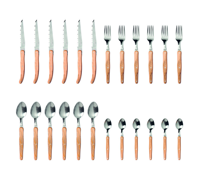 Laguiole cutlery set 24-piece olive wood