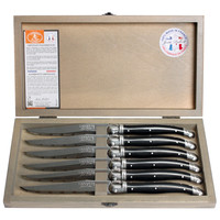 Laguiole Classic 6 Steak Knives Black in Wooden Box