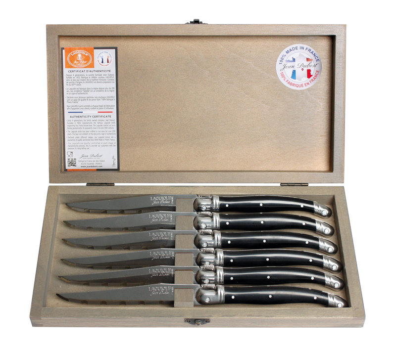 Laguiole Classic 6 Steak Knives Black in Wooden Box