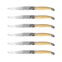 Laguiole Classique 6 Couteaux à Steak Façon Corne Claire en Coffret en Bois