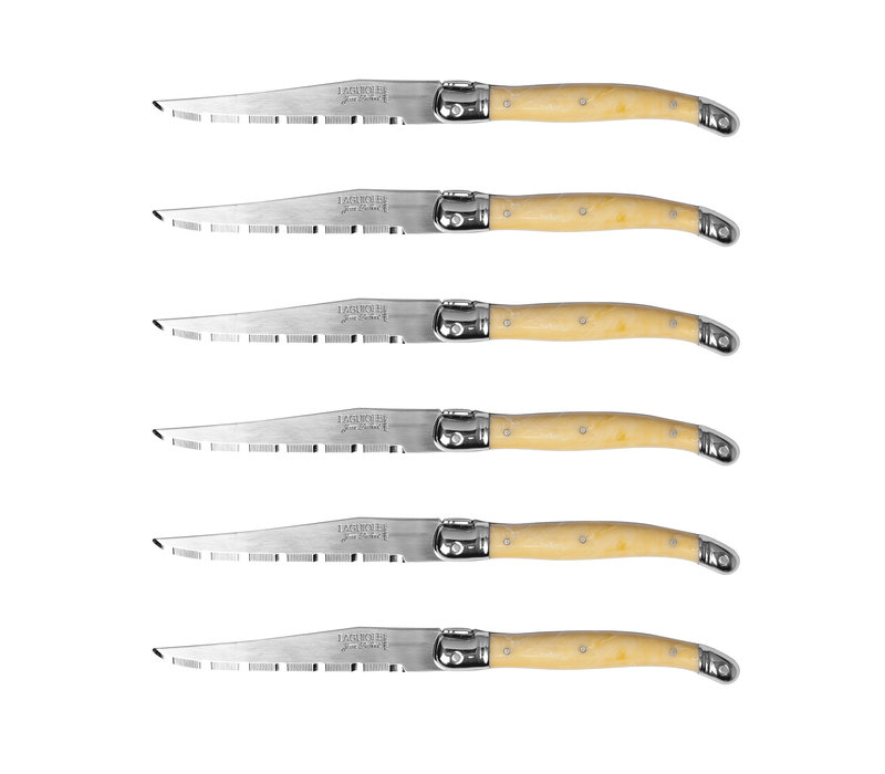 Laguiole Classic 6 Steak Knives Light Horn Effect in Wooden Box