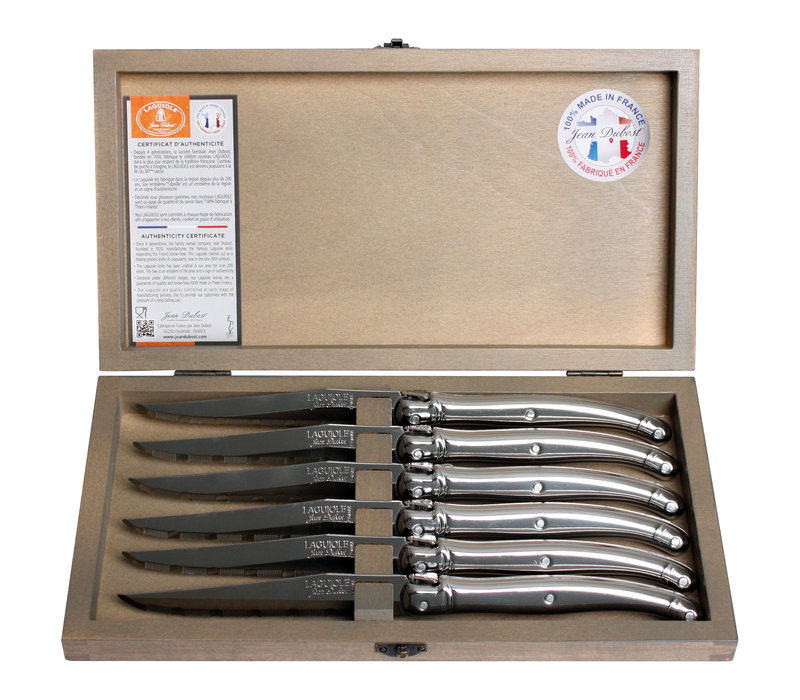 Laguiole Classique 6 Couteaux à Steak Acier Inox en Coffret Boite