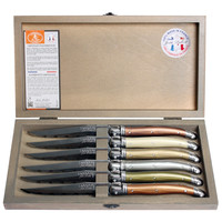 Laguiole Classique 6 Couteaux à Steak Minéral Mix en Coffret en Bois