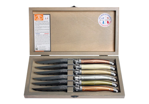 Laguiole Laguiole Classic 6 Steak Knives Mineral Mix in Wooden Box